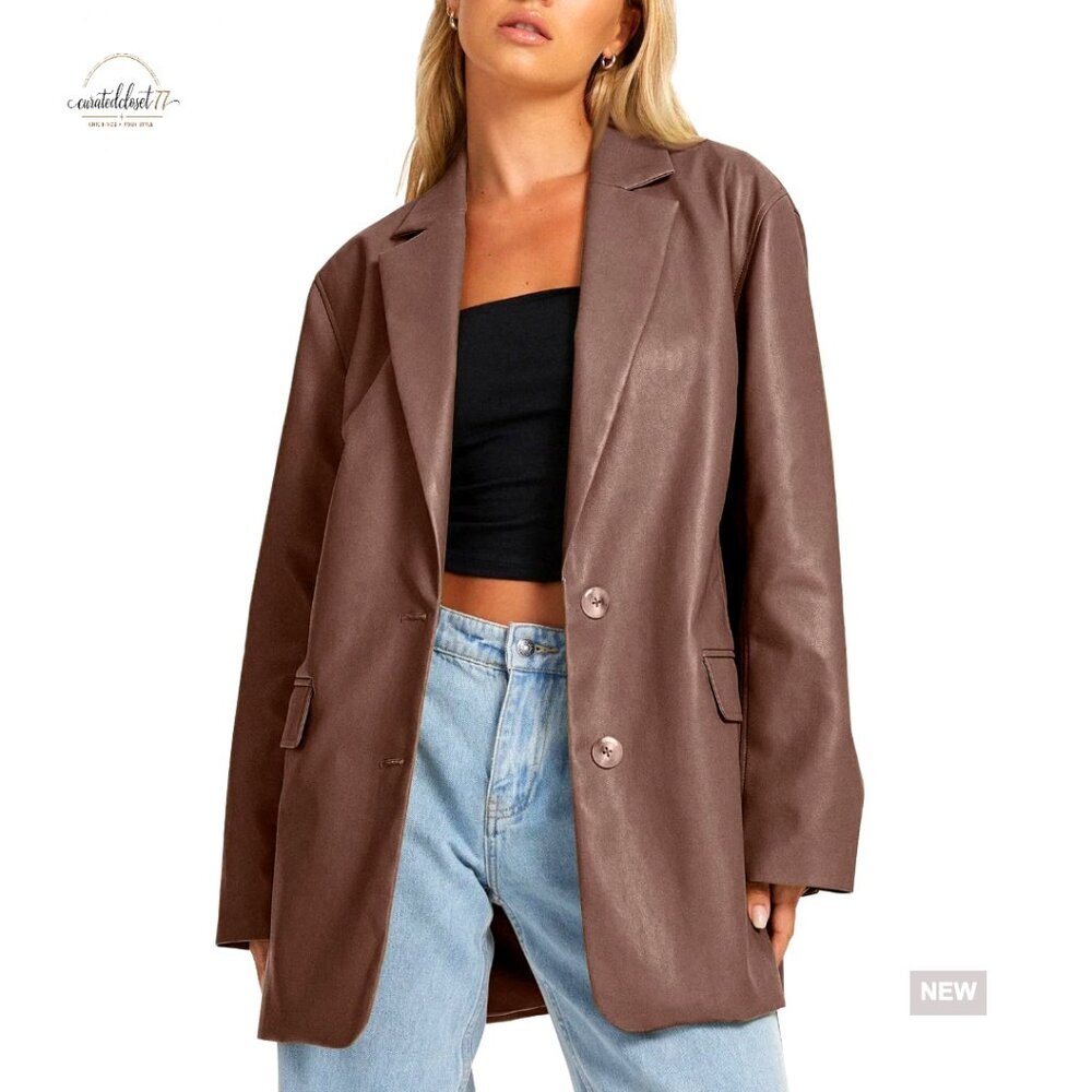 Faux Leather Motorcycle Jacket Oversized Bomber Y2K Punk Chic Outerwear